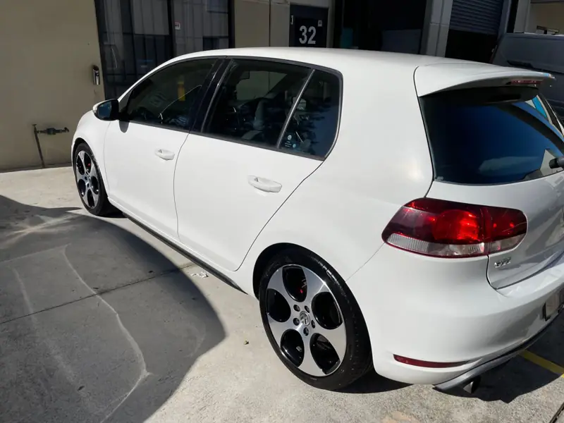 Mobile car detailing in Jordan Springs: white VW Golf after an exterior wash