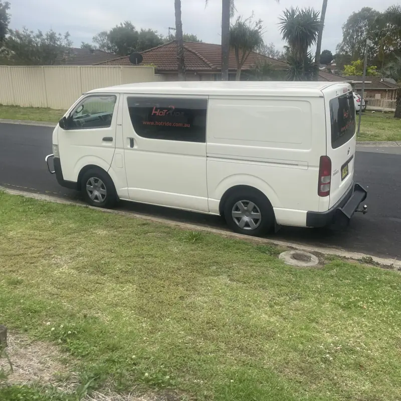 Mobile car detailing in Bradbury: white Toyota HiAce van after a wash