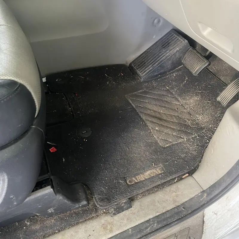 Car detailing in Picton: dirty front floor mat before a detail
