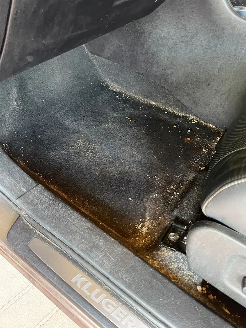 Car detailing in Figtree: dirty door sill and floor before cleaning