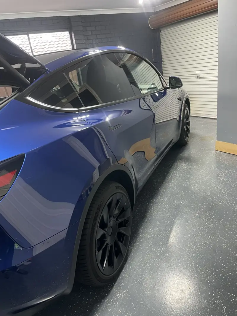 Dark blue paint after clay and polish